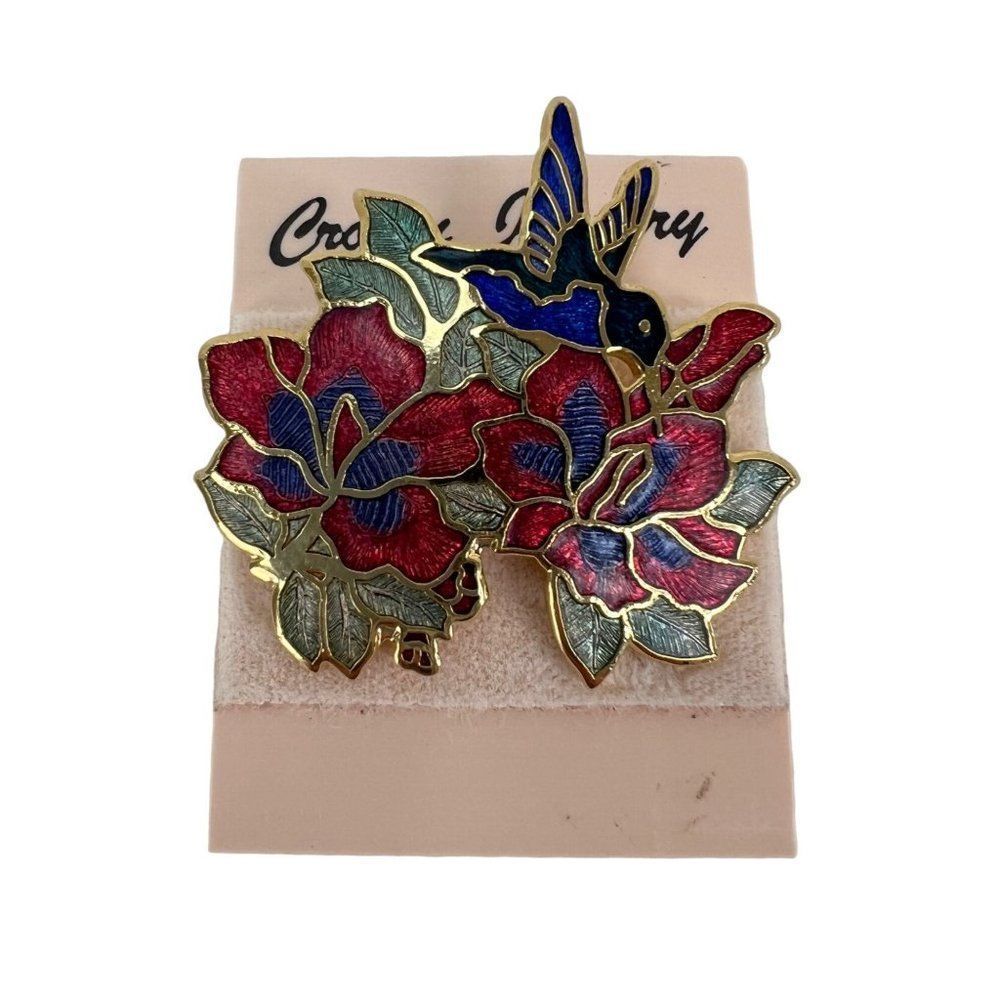 Crown Jewelry Hummingbird Floral Flowers Brooch Pin